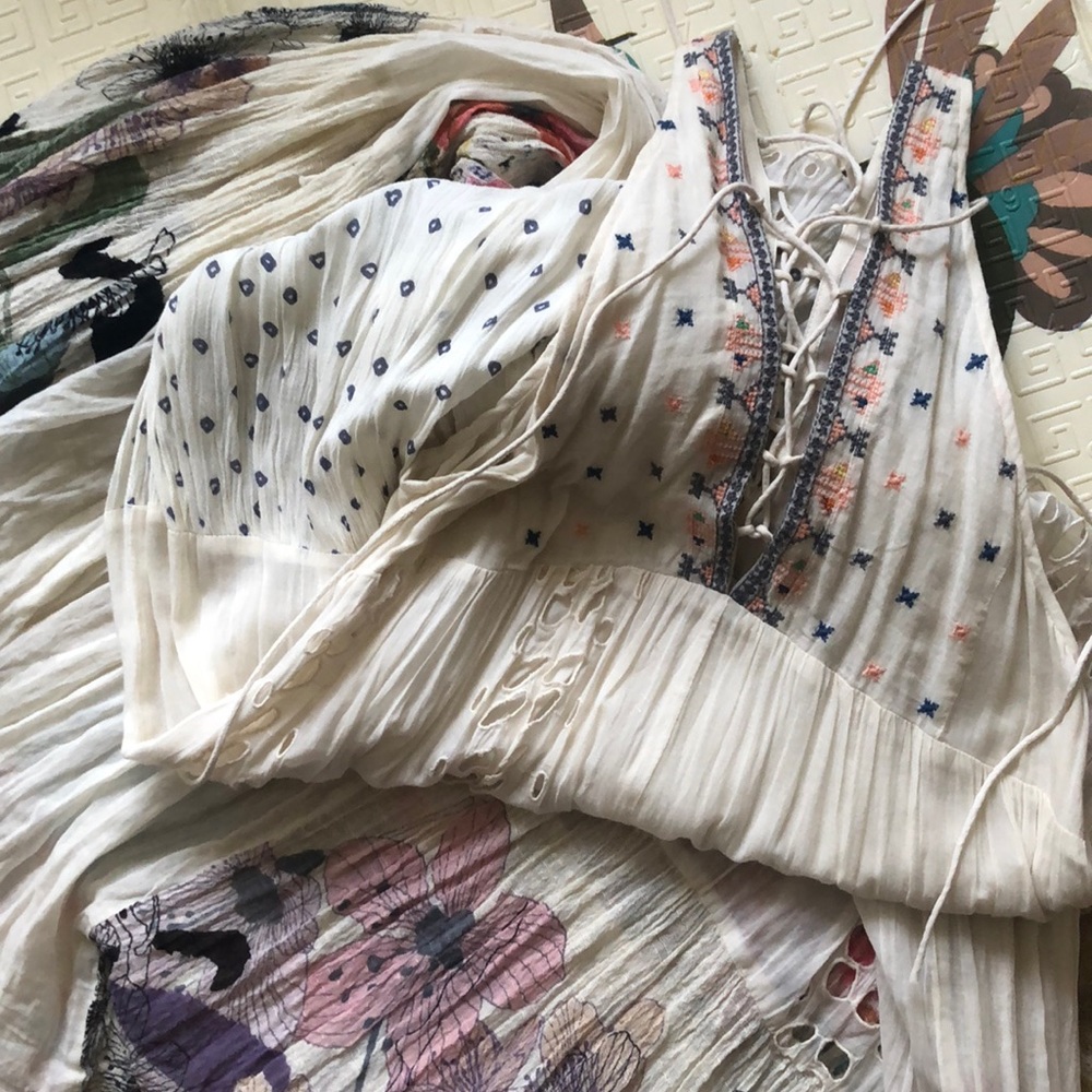 Free People One white tiered lace up maxi dress
